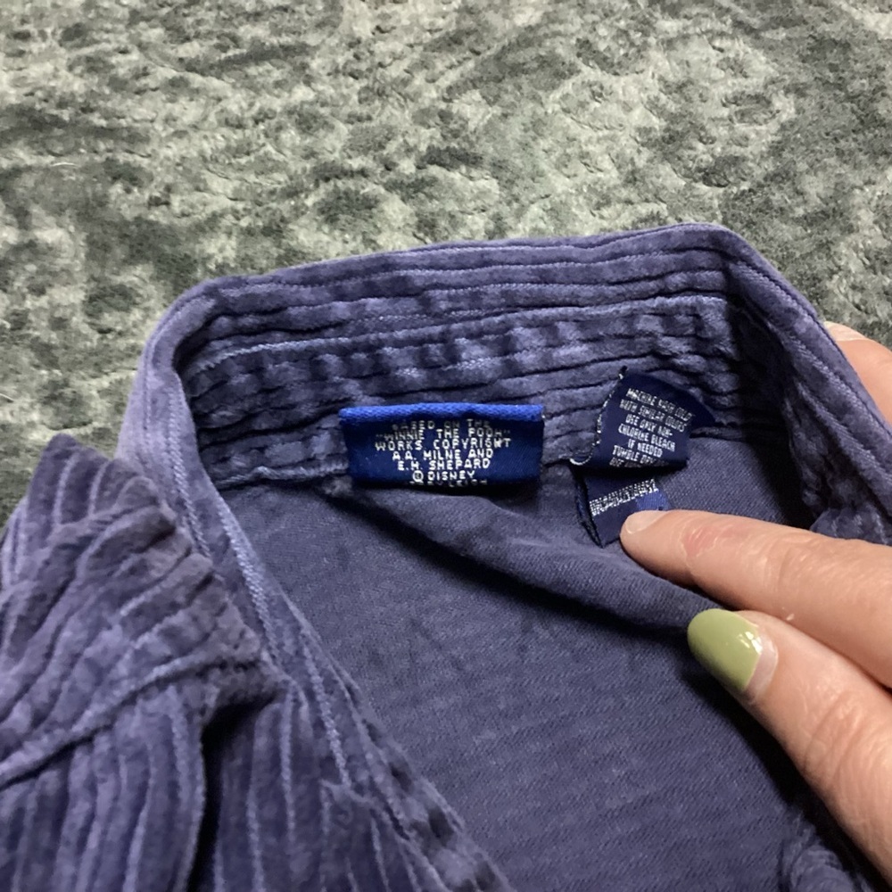 Vintage Disney Pooh Corduroy Shirt S Gray Purple Eeyore Piglet‎ Button Down - Picture 8 of 12